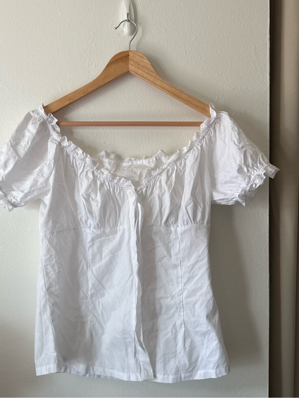 100% Cotton Cottagecore White Off-Shoulder Ruffle Peasant Top